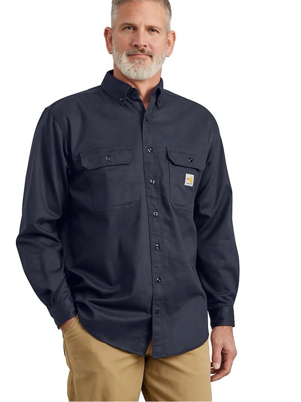 FR Carhartt Mens Navy Flame Resistant Classic Twill Shirt Size Large